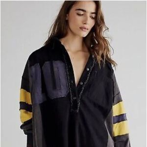 Free People Varsity Graphic Hooded Oversize Letter Embroidery PiecingRaw Rounded